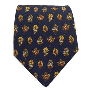 SALVATORE FERRAGAMO Blue Leaf Print Silk Tie Made In Italy 58”/3".3/4 EX COND